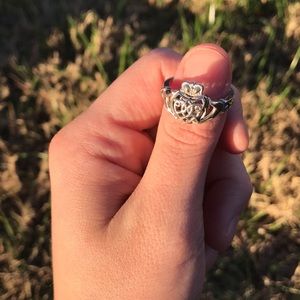 White Gold 10k Claddagh Caged Heart w/Gemstones. Amethyst n White Zircon.